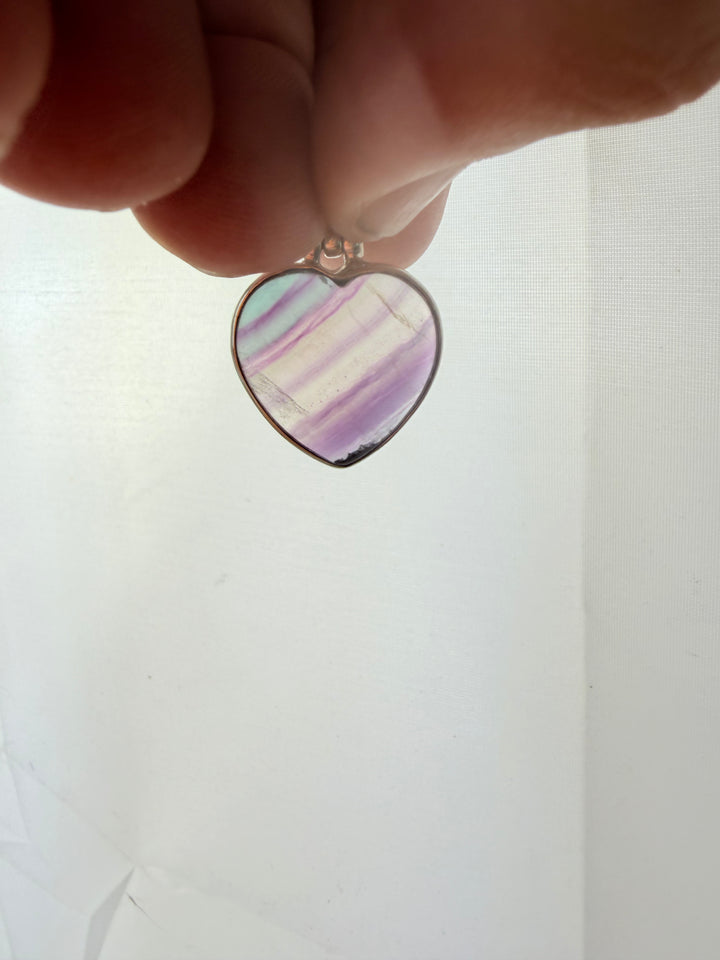 Rainbow Fluorite Heart Silver Pendant