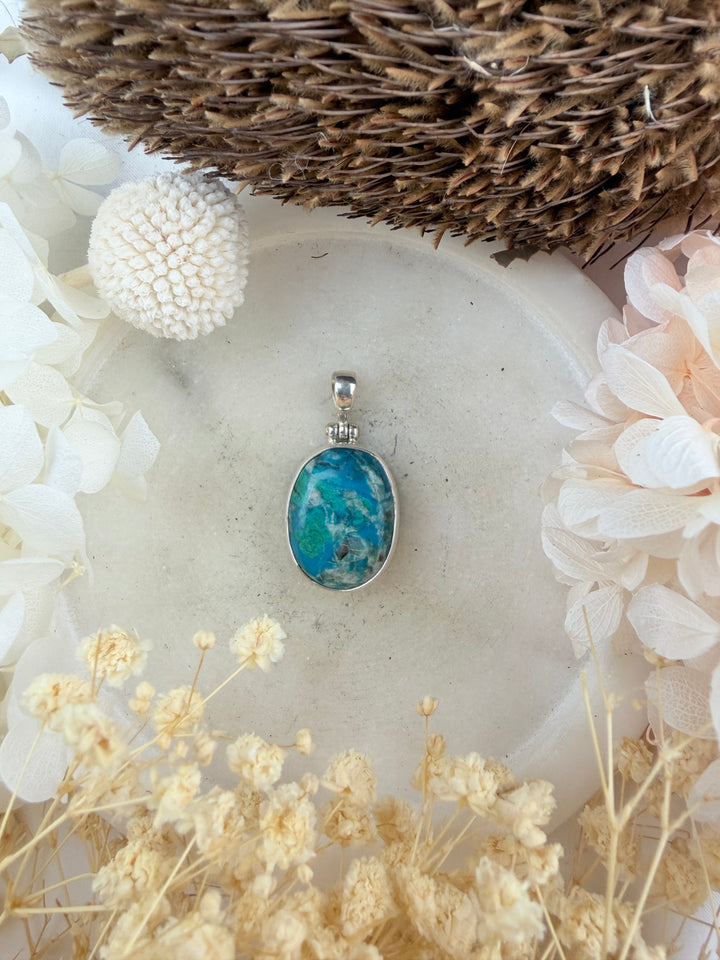 Chrysocolla Silver Pendant