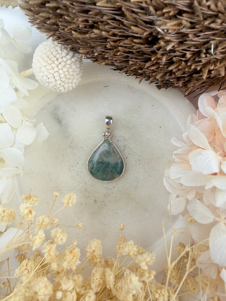 Moss Agate Silver Pendant
