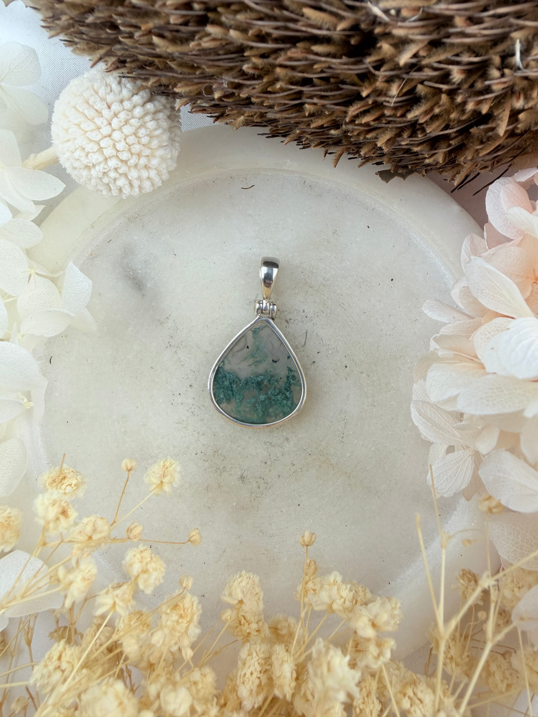 Moss Agate Silver Pendant