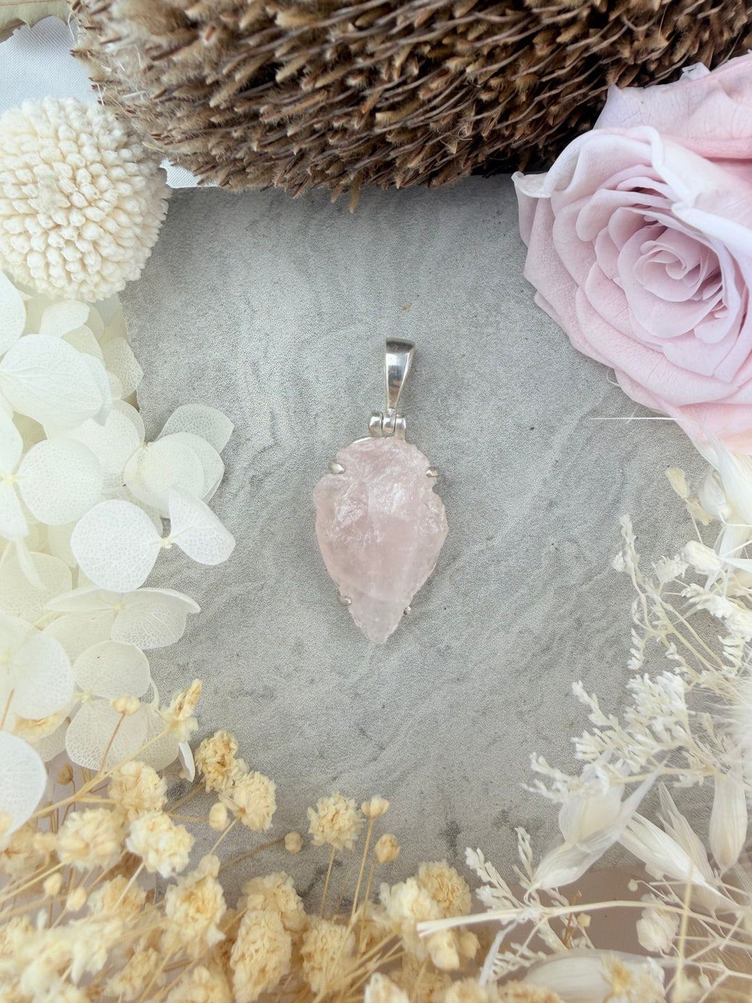 Rose Quartz Arrowhead Silver Pendant - Warrior Of Love