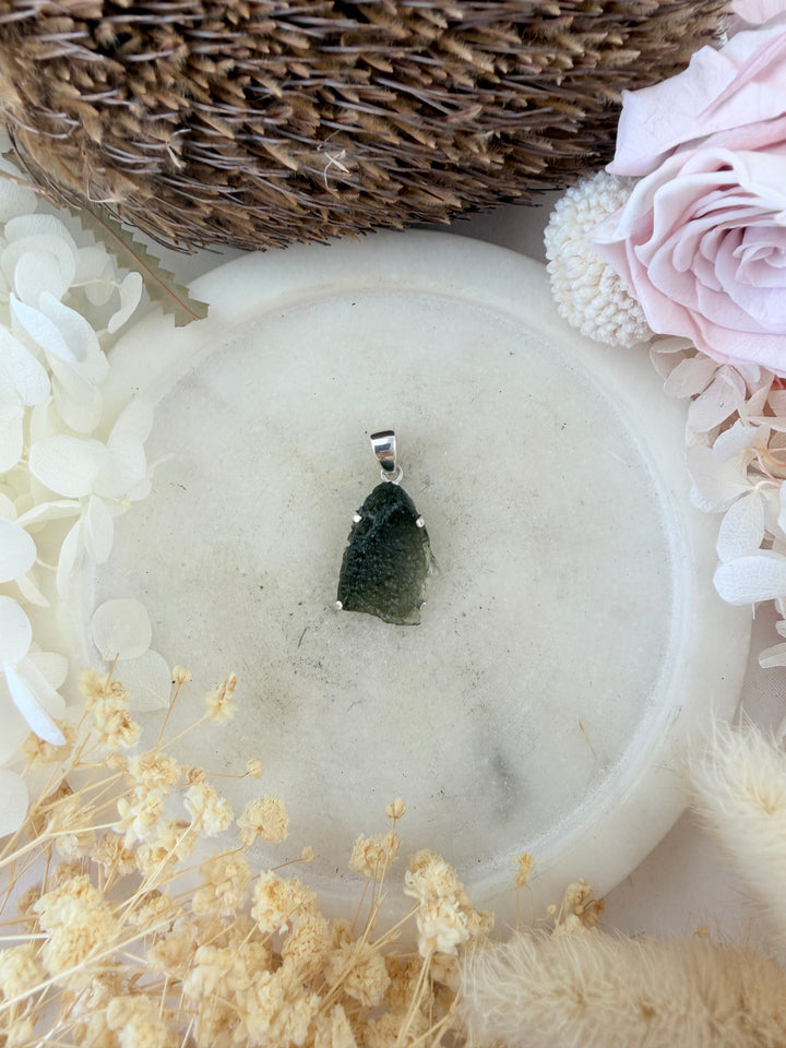 Moldavite Silver Pendant