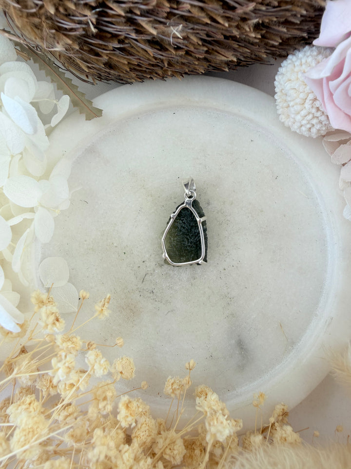Moldavite Silver Pendant