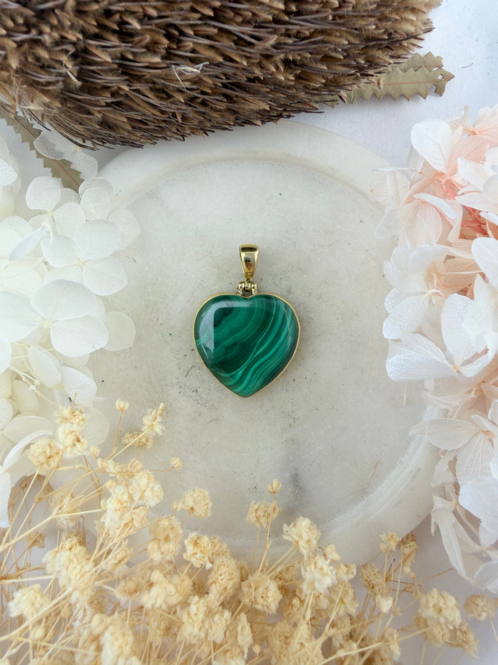 Malachite Heart Brass Pendant