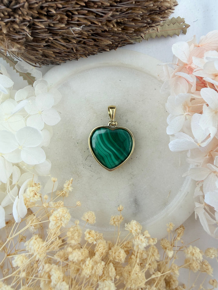 Malachite Heart Brass Pendant