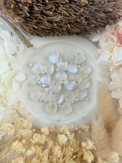 Rainbow Moonstone Heart Silver Pendant — New Beginnings