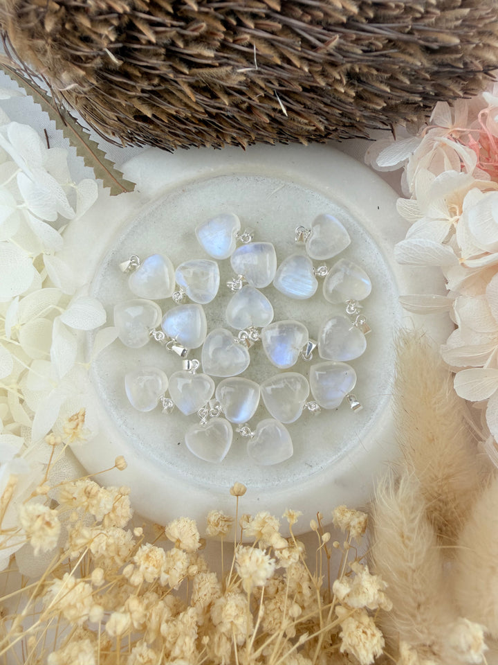 Rainbow Moonstone Heart Silver Pendant