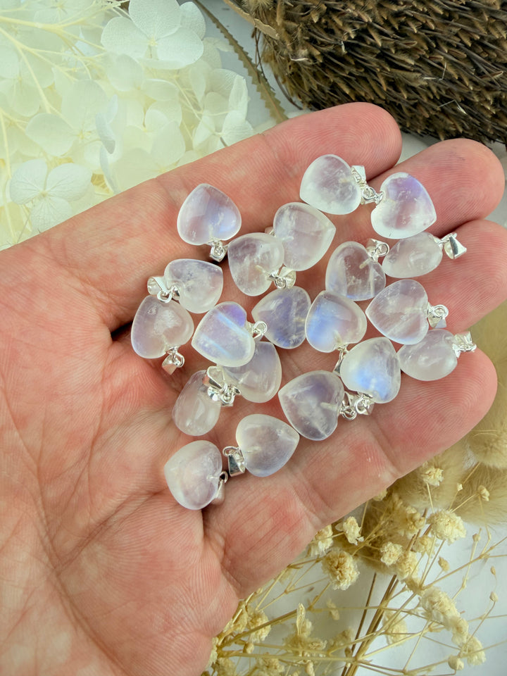 Rainbow Moonstone Heart Silver Pendant