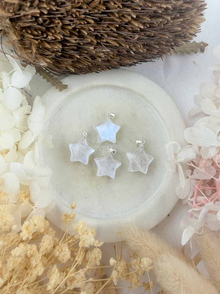 Rainbow Moonstone Star Silver Pendant