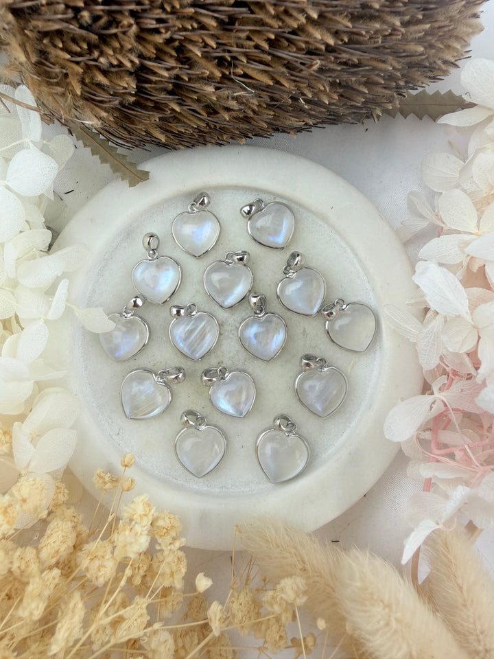 Rainbow Moonstone Heart Silver Pendant