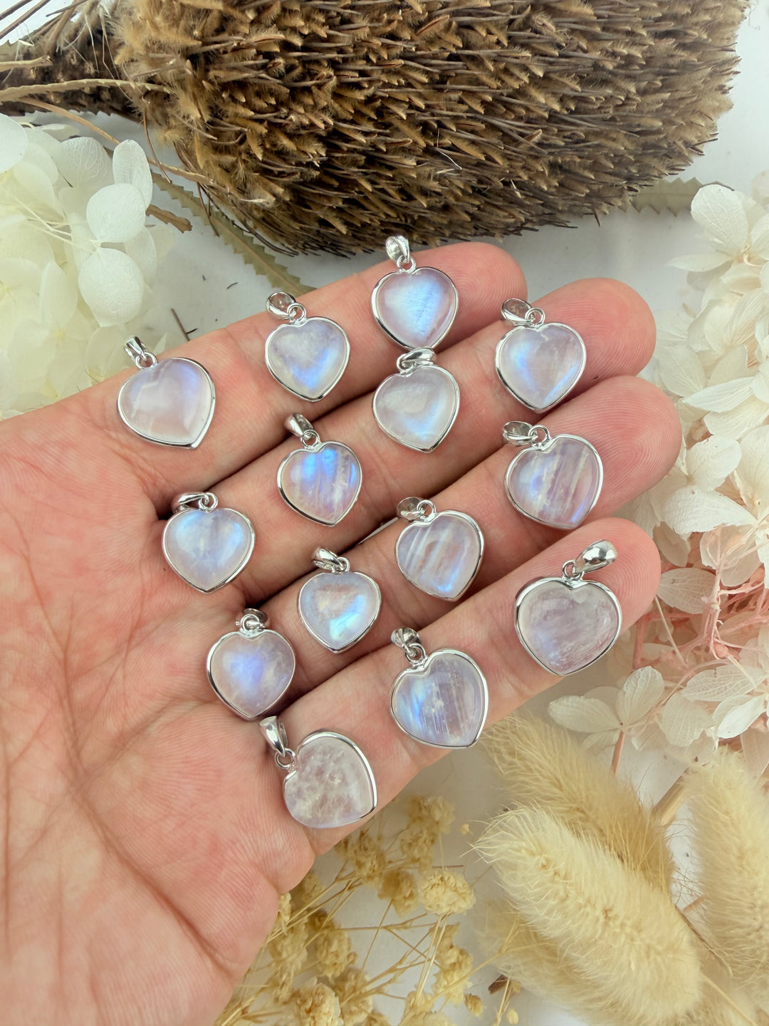 Rainbow Moonstone Heart Silver Pendant
