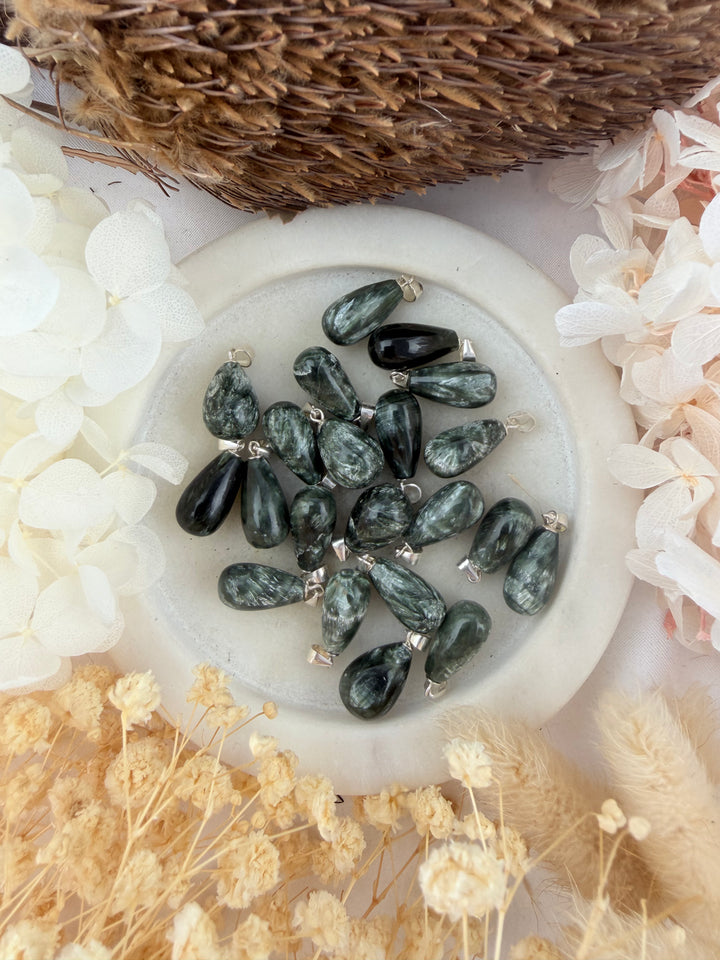 Seraphinite Teardrop Silver Pendant