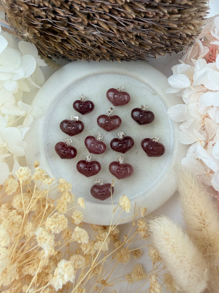 Strawberry Quartz Heart Within A Heart Silver Pendant