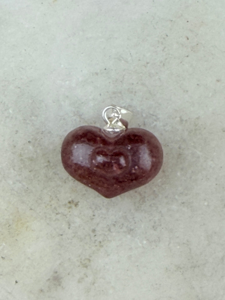 Strawberry Quartz Heart Within A Heart Silver Pendant