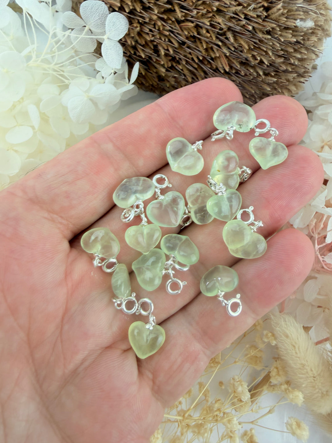 Prehnite Heart Silver Pendant / Charm