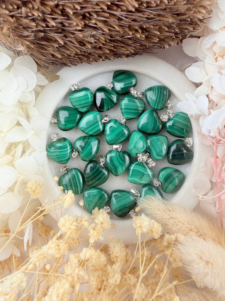 Malachite Heart Silver Pendant