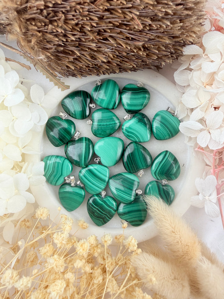 Malachite Heart Silver Pendant