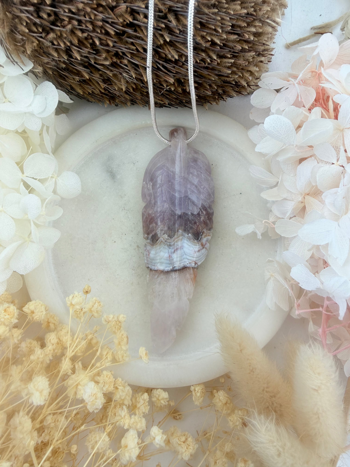 Amethyst with Agate Feather Pendant