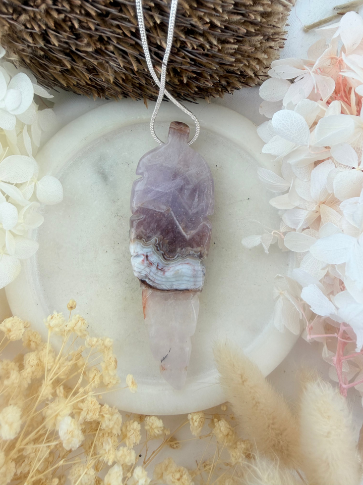 Amethyst with Agate Feather Pendant