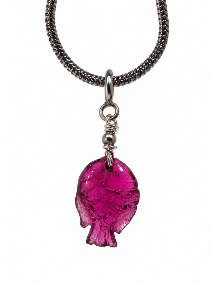 Pink Tourmaline Fish Silver Pendant/Charm — Flow & Flourish