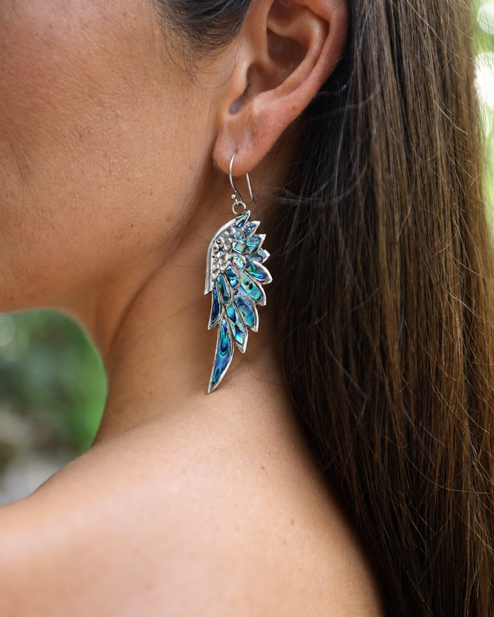 Silver Spirit Wing Earrings — Moon Edition