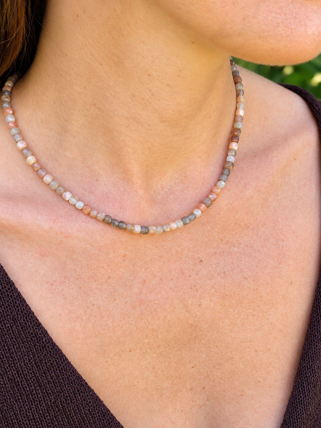 Black and Peach Moonstone Faceted Necklace — Moonlit Return
