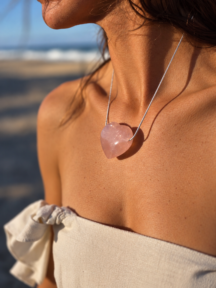 Rose Quartz Large Heart Pendant — Love Returns
