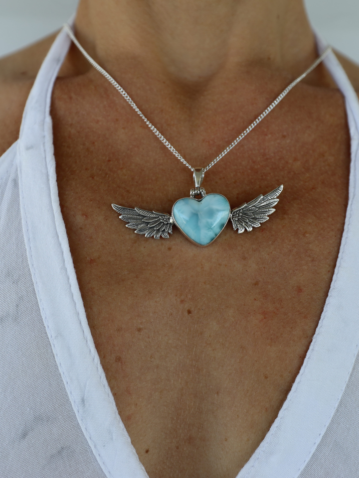 Larimar Winged Goddess Silver Pendant