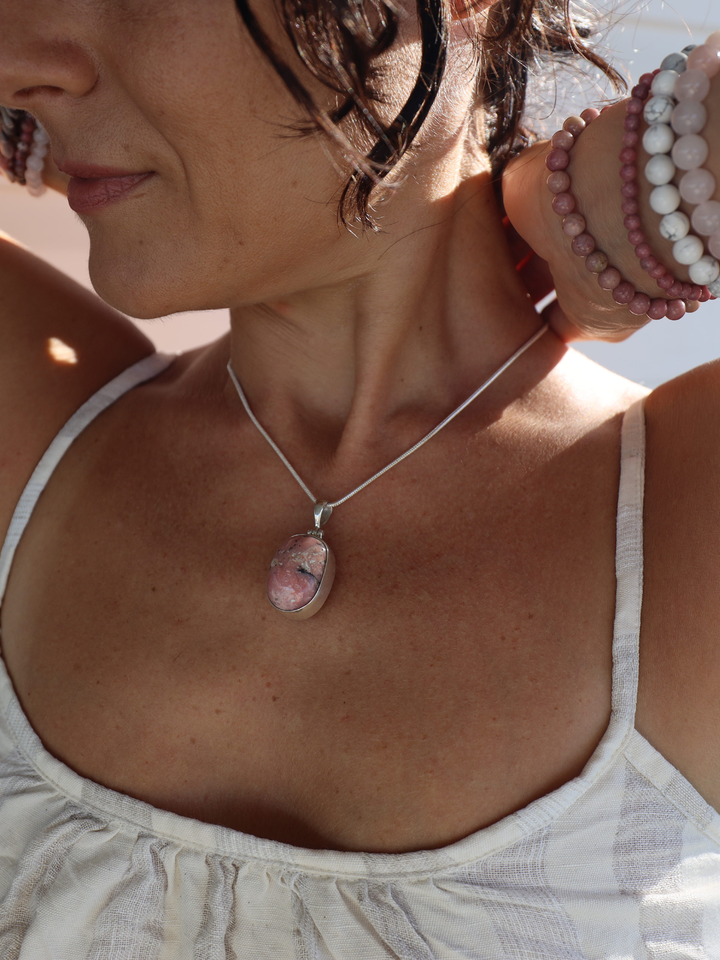 Pink Opal Tumbled Silver Pendant