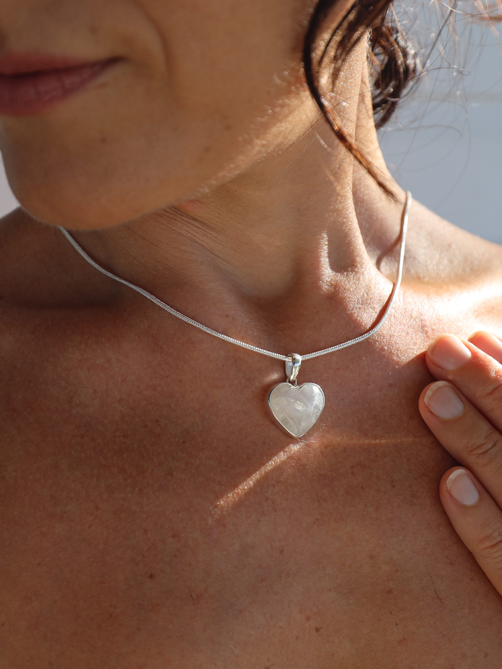Rainbow Moonstone Heart Silver Pendant