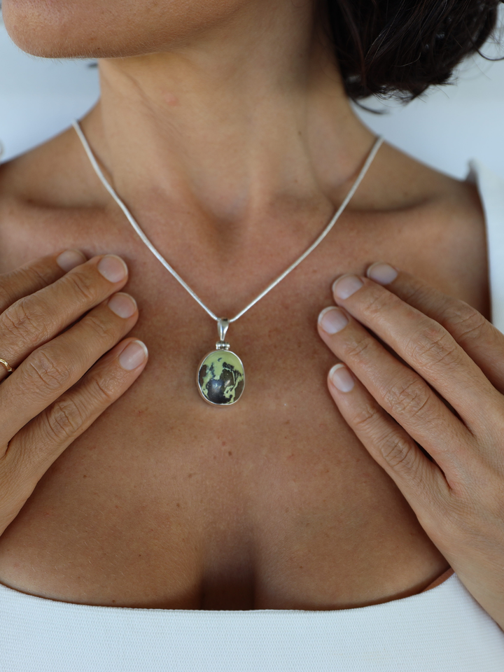 Serpentine with Pyrite Silver Pendant