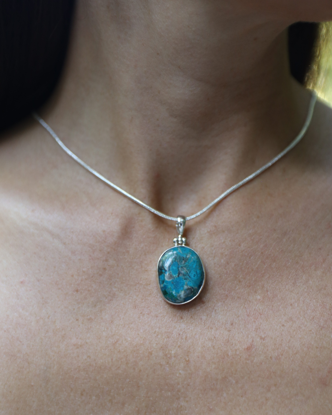 Chrysocolla Silver Pendant