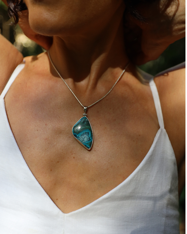 Chrysocolla Silver Pendant