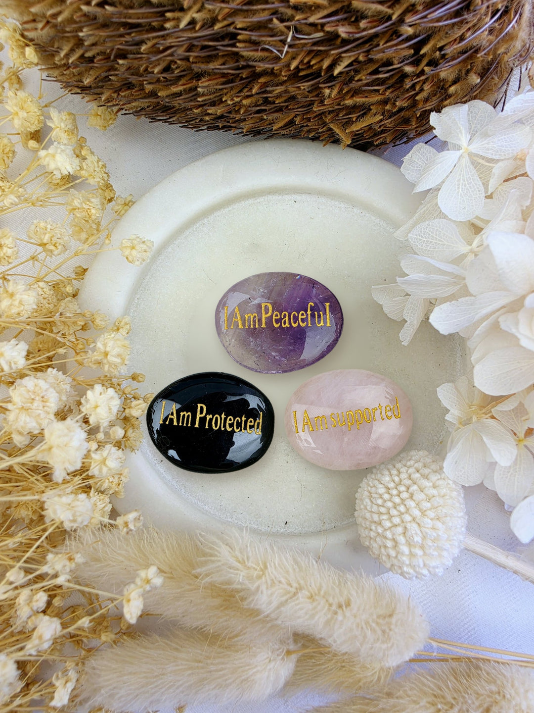 Calm & Protection Affirmation Crystal Set — I Am Peaceful, Protected & Supported