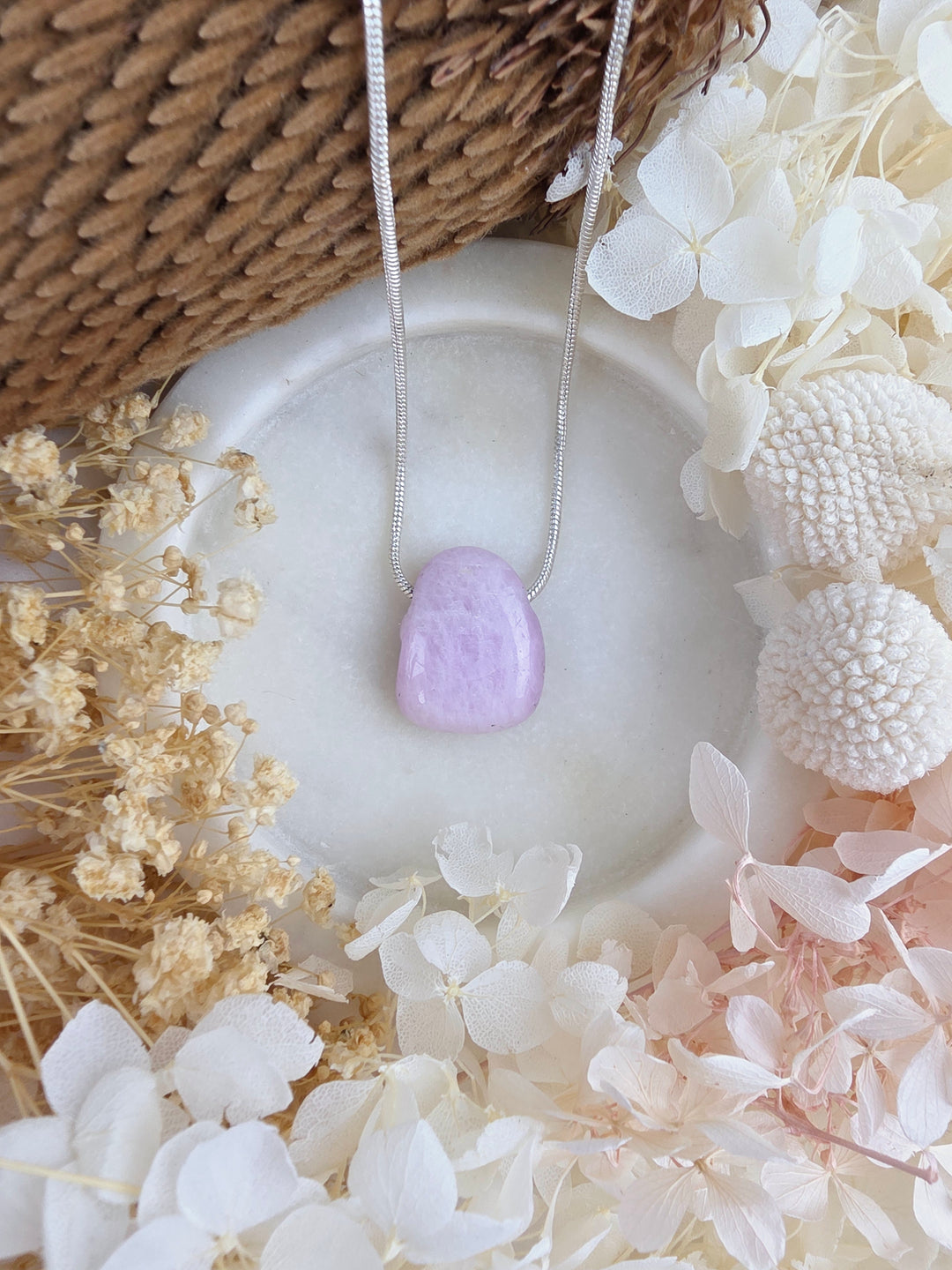 Kunzite Tumbled Pendant — Heart Opened