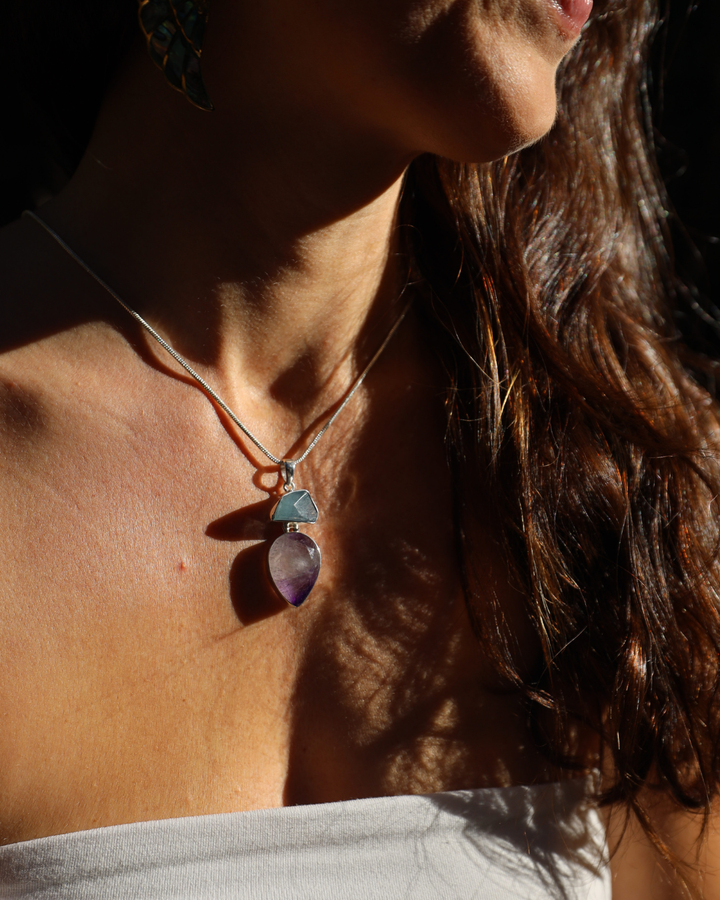 Aquamarine & Super 7 Silver Pendant