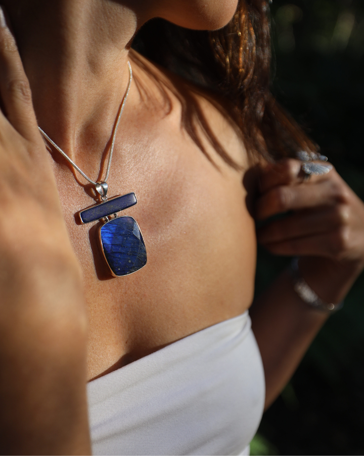 Labradorite & Lapis Lazuli Silver Pendant