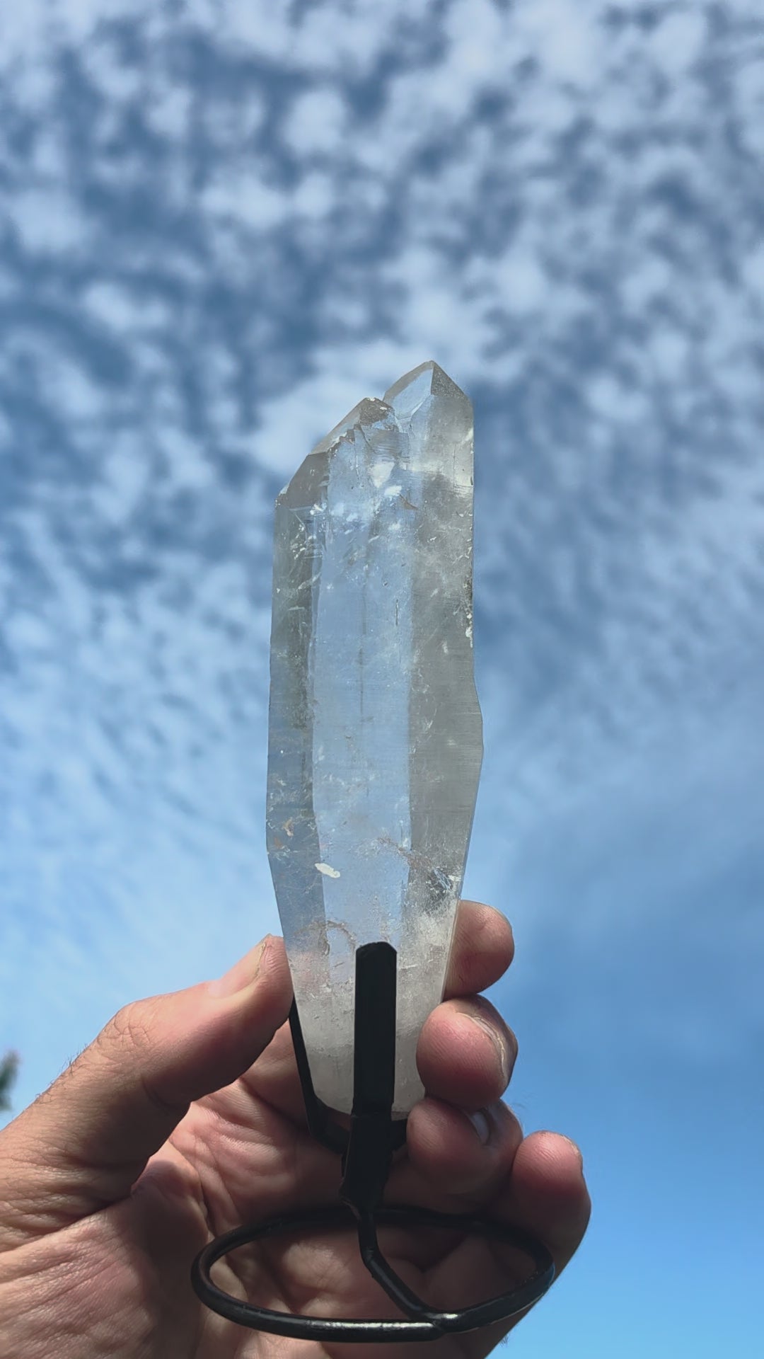 Lemurian Twin Flame Laser Quartz with metal stand