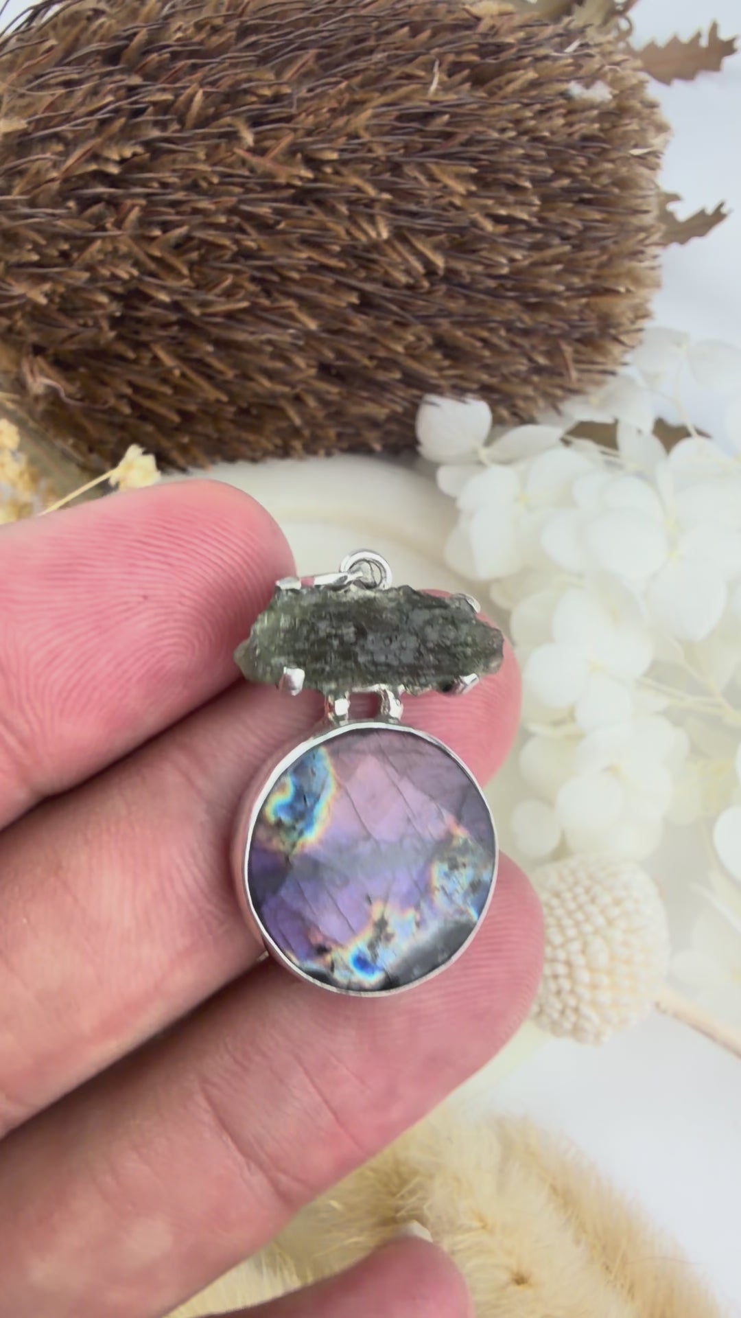 Labradorite & Moldavite Silver Pendant