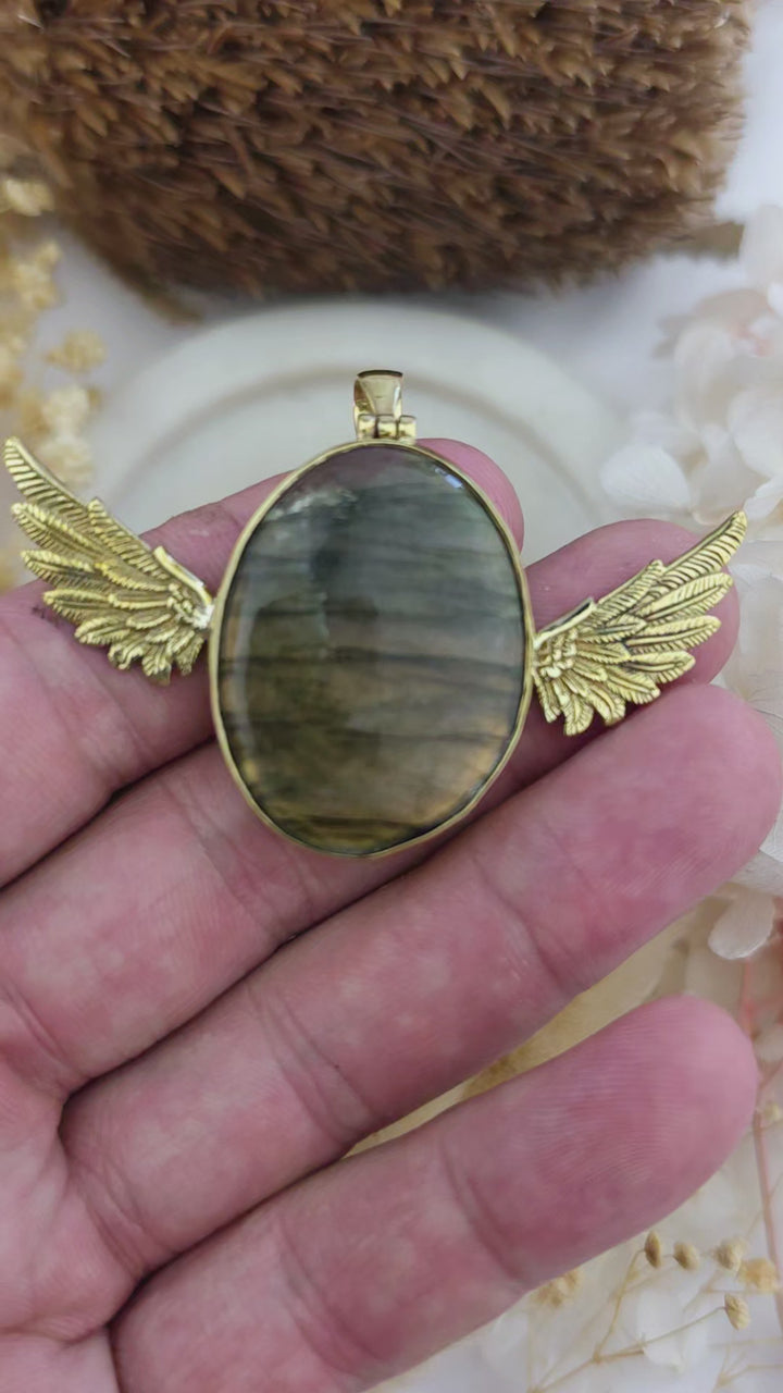 Labradorite Anahata Brass Pendant