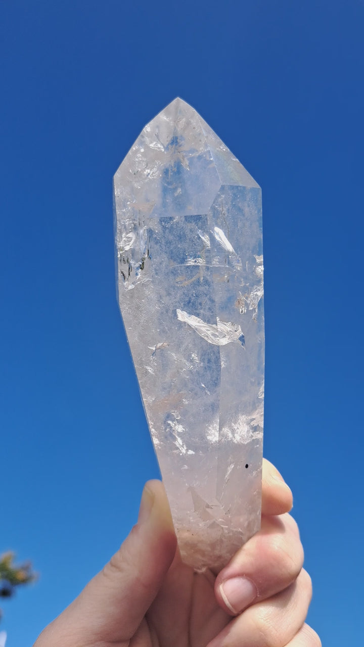 Lemurian Seed Laser Quartz In Metal Stand
