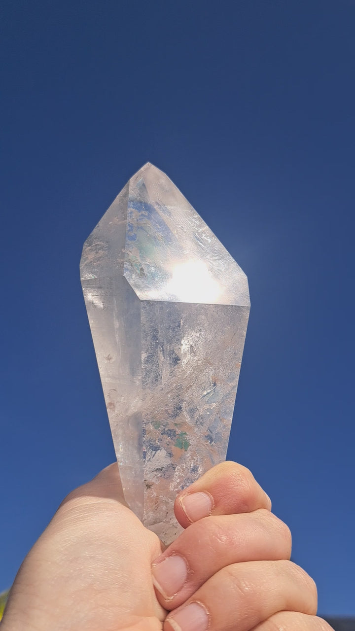 Lemurian Seed Laser Quartz In Metal Stand