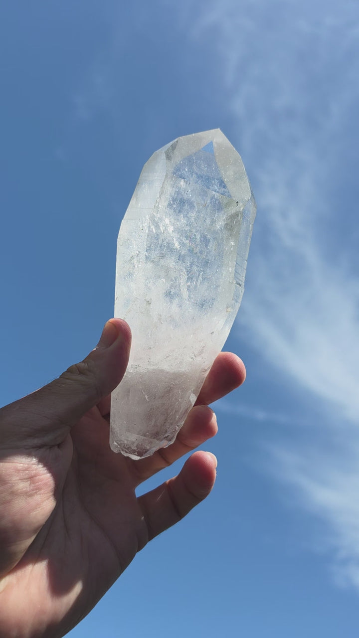 Lemurian Seed Laser Quartz Double Terminator In Metal Stand - Ancient Wisdom