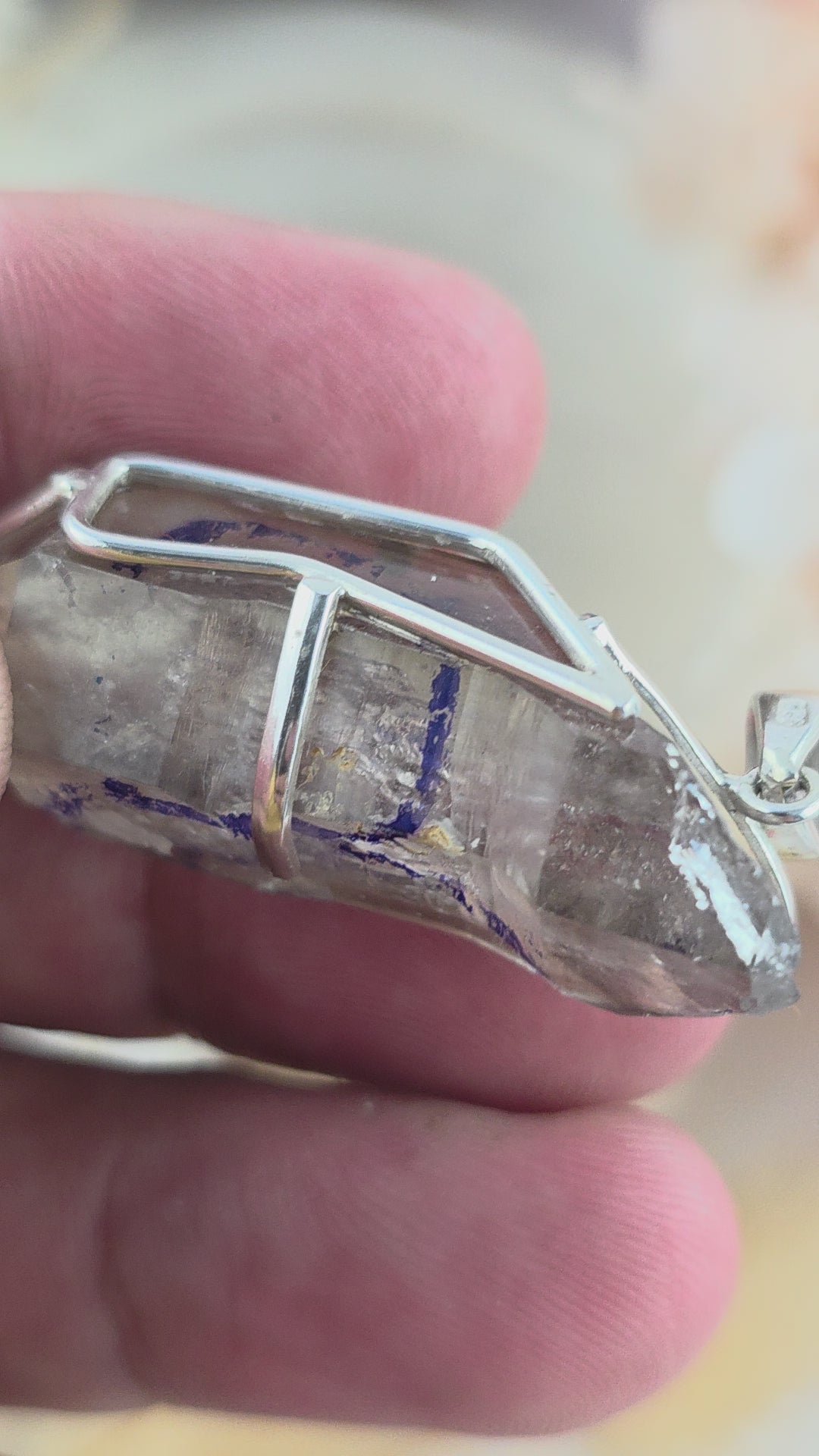 Clear Quartz with Enhydro Moving Bubbles Double Terminator Silver Pendant