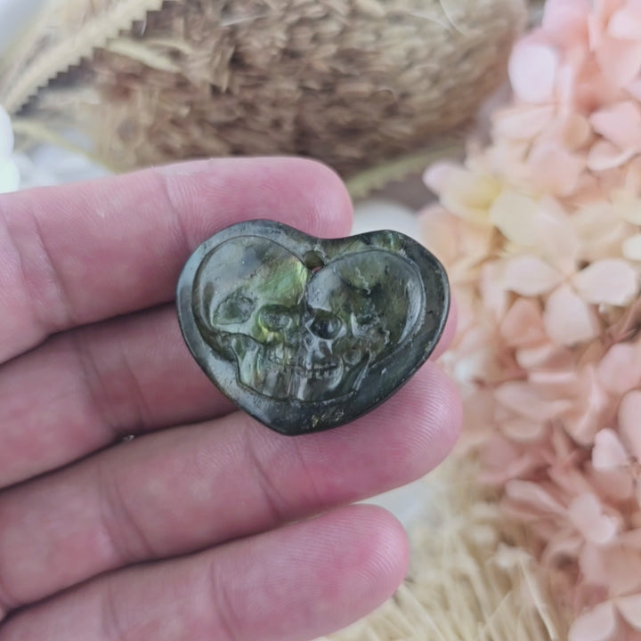 Labradorite Skull Lovers Heart Pendant
