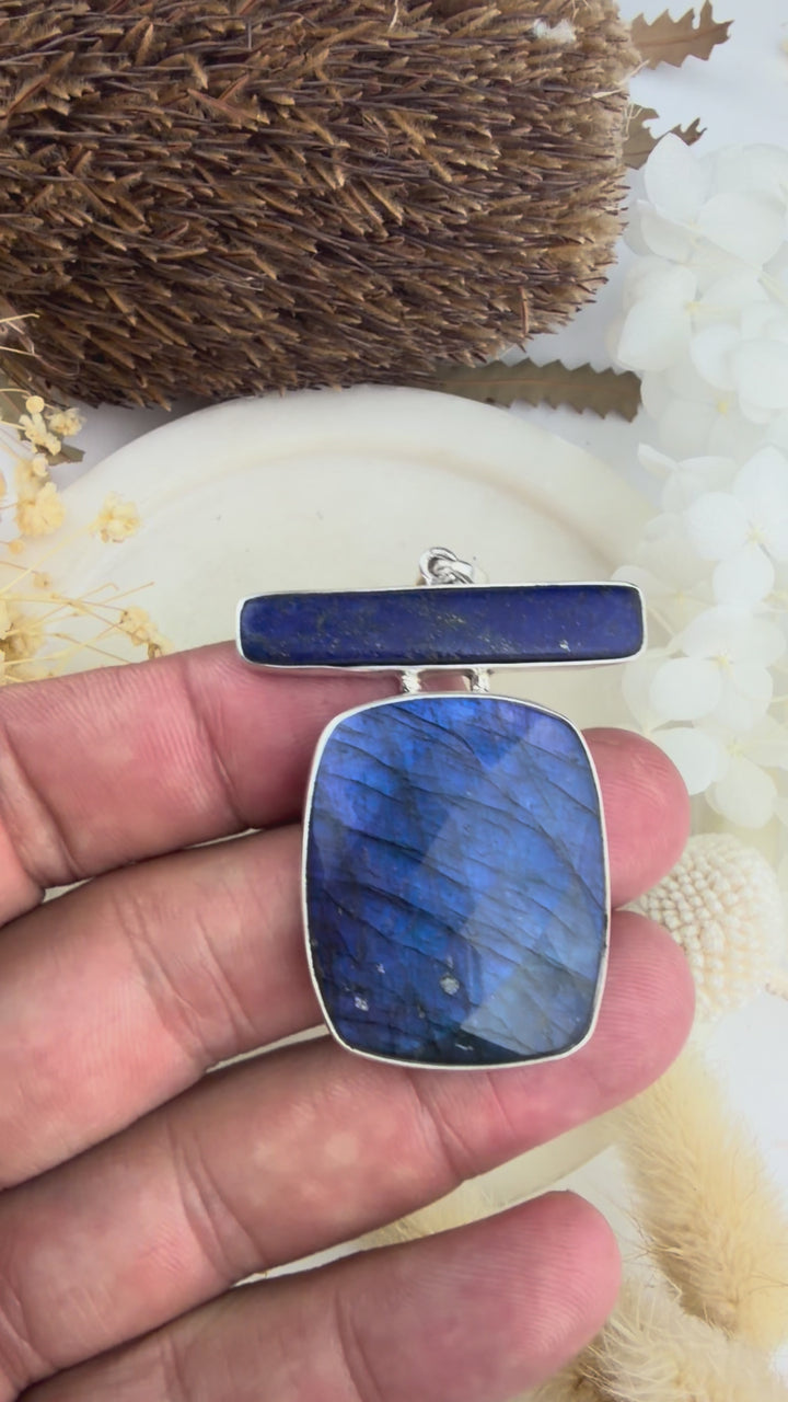 Labradorite & Lapis Lazuli Silver Pendant