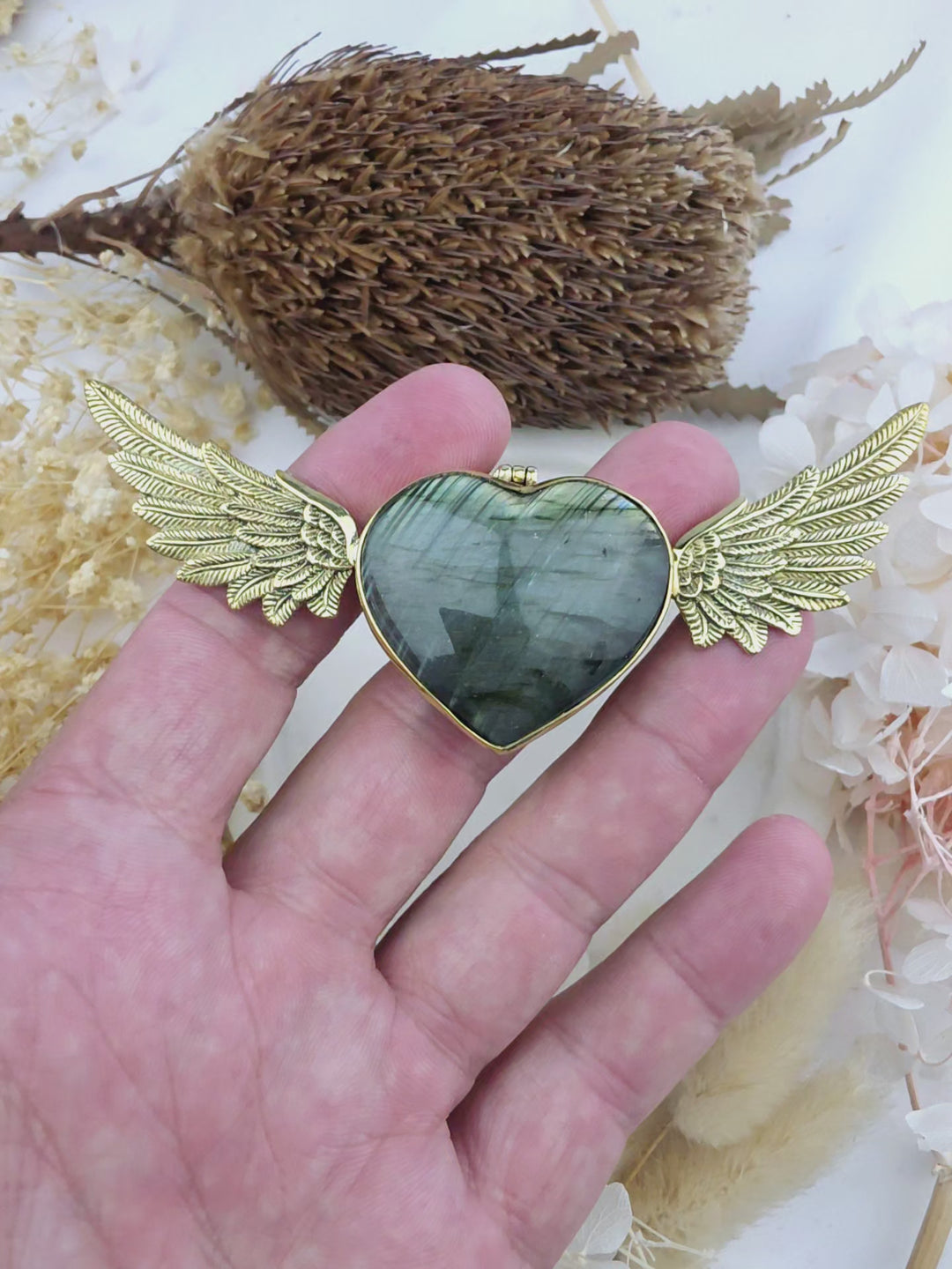 Labradorite Heart Anahata Brass Pendant