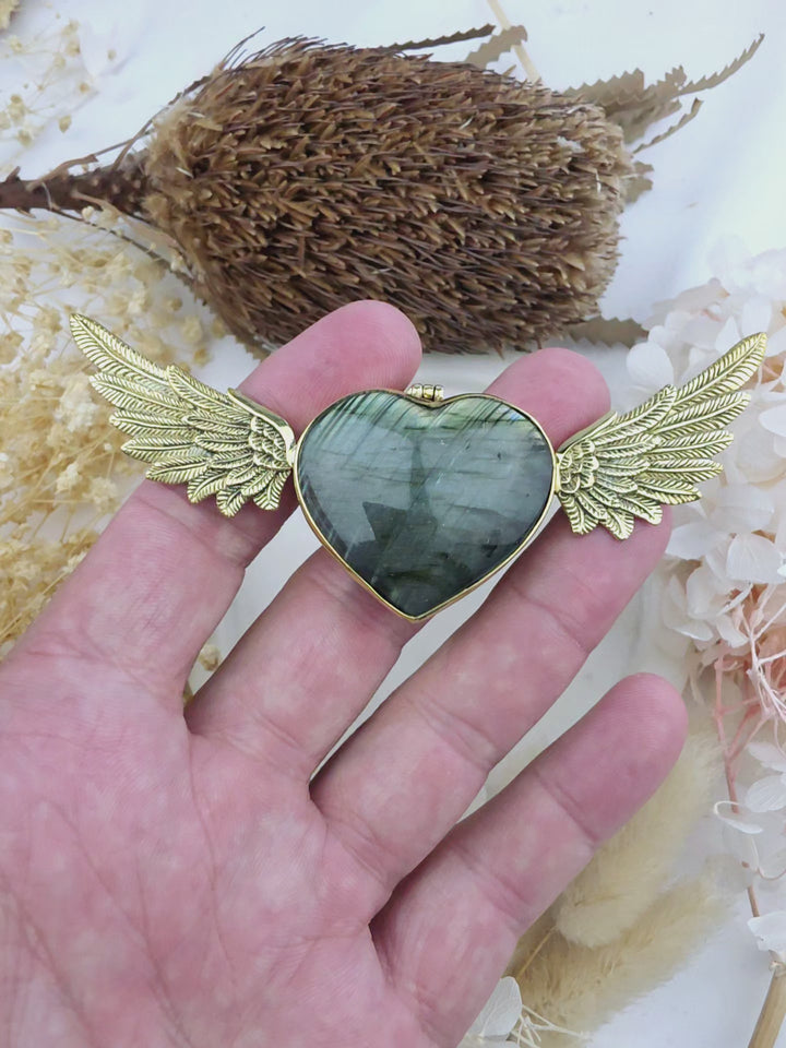 Labradorite Heart Anahata Brass Pendant