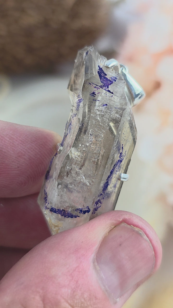 Clear Quartz with Enhydro Moving Bubbles Double Terminator Silver Pendant