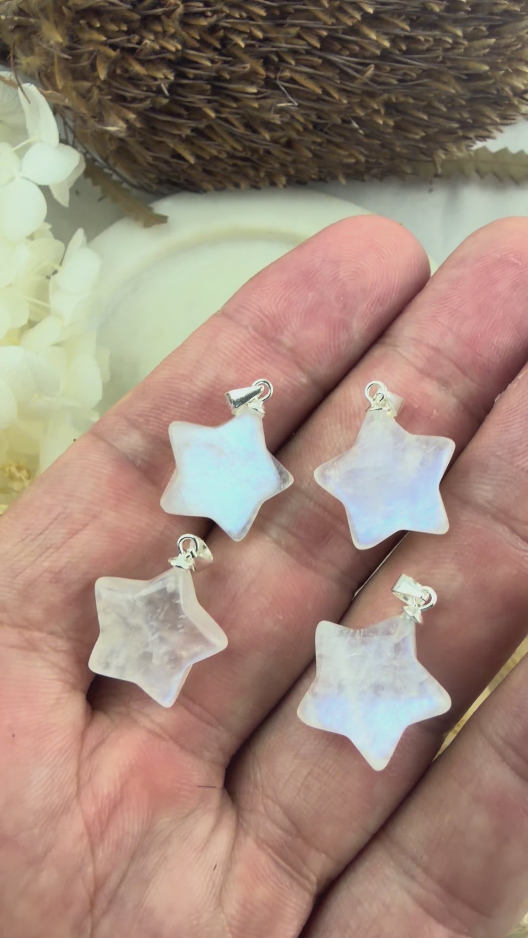 Rainbow Moonstone Star Silver Pendant